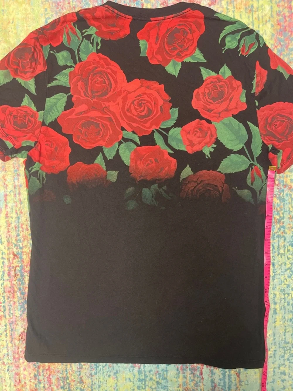 GUESS Black Tee with Red Rose Allover Print - Picture 7 of 8